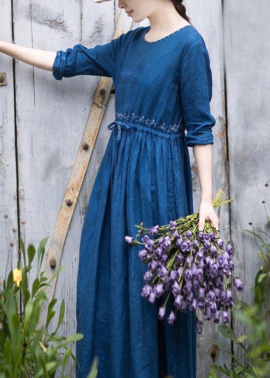 O Neck Drawstring Spring Tunic Runway Blue Long Dresses