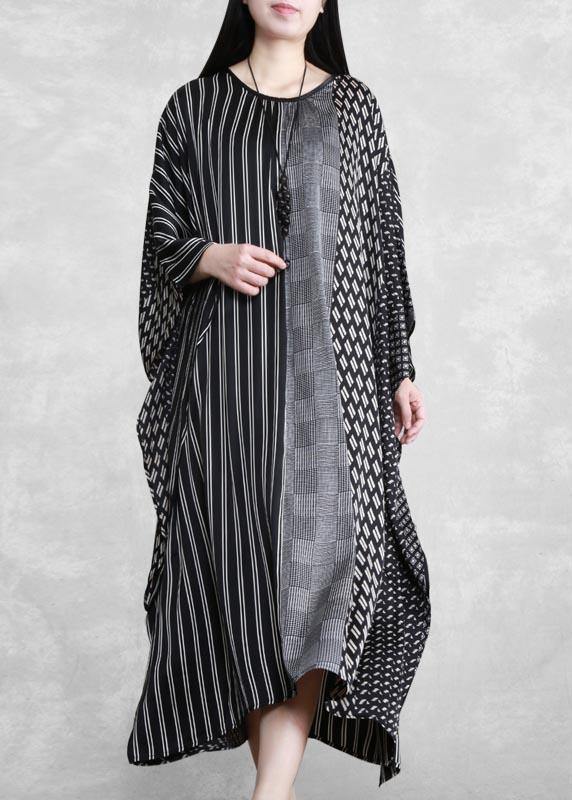 O Neck Patchwork Spring Clothes Pattern Black Striped a Line Dress