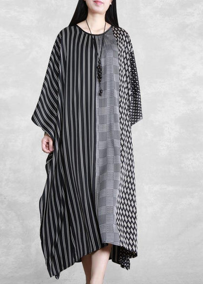 O Neck Patchwork Spring Clothes Pattern Black Striped a Line Dress