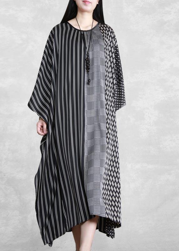 O Neck Patchwork Spring Clothes Pattern Black Striped a Line Dress