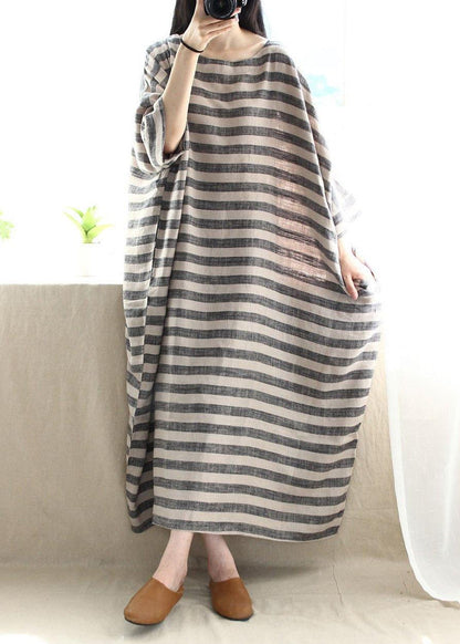 O Neck Pockets Runway Striped Dresses