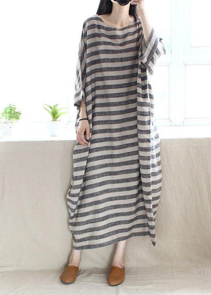 O Neck Pockets Runway Striped Dresses
