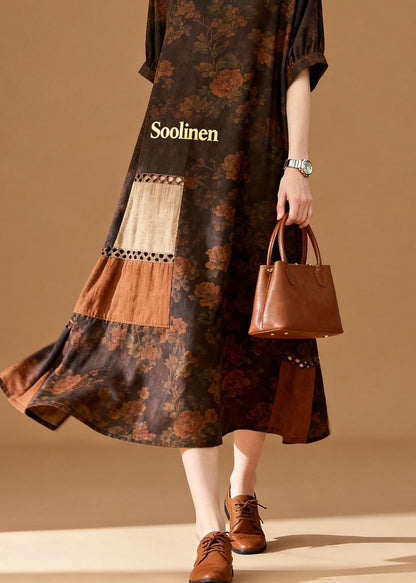 O Neck Print Patchwork Cotton Dresses Summer