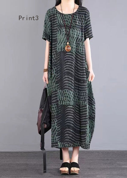 O Neck Print Patchwork Cotton Long Dresses Summer