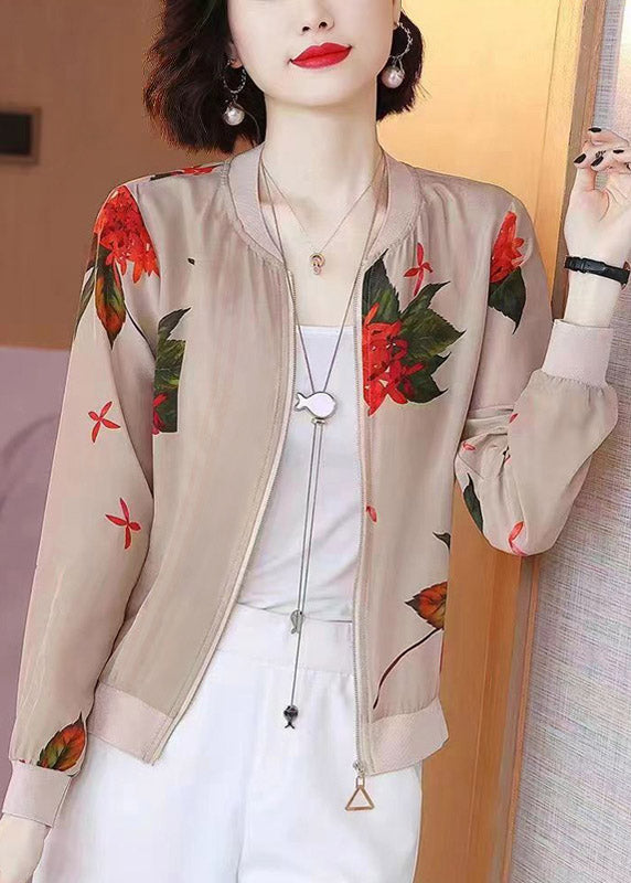 O-neck Print Zippered Chiffon Sunscreen Coats Summer