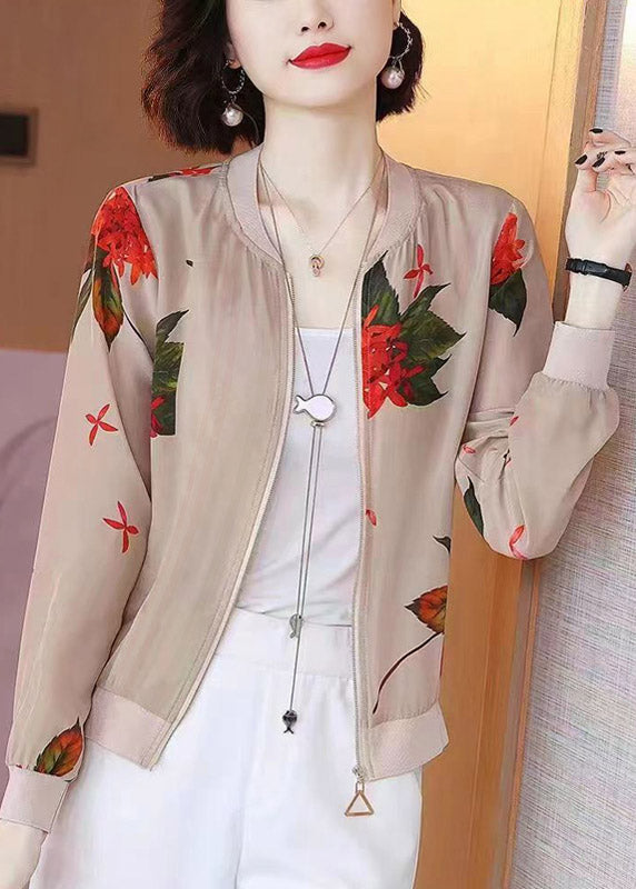 O-neck Print Zippered Chiffon Sunscreen Coats Summer