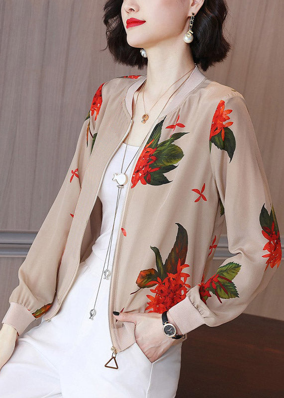 O-neck Print Zippered Chiffon Sunscreen Coats Summer