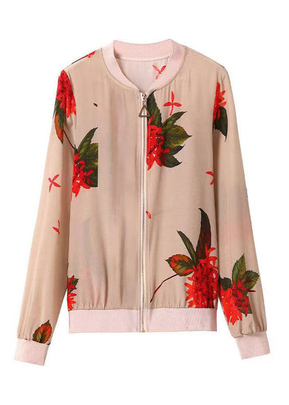 O-neck Print Zippered Chiffon Sunscreen Coats Summer