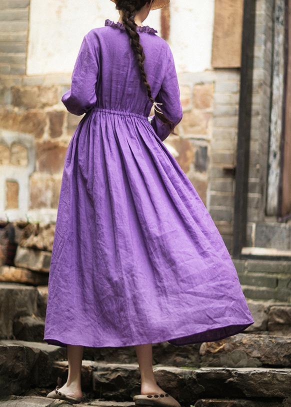 O Neck Ruffles Spring Dress Neckline Purple Maxi Dresses