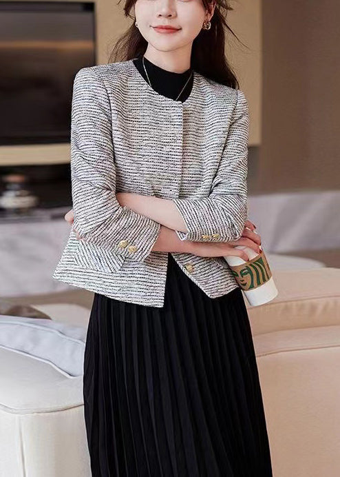O-neck Striped Cotton Short Coat Spring