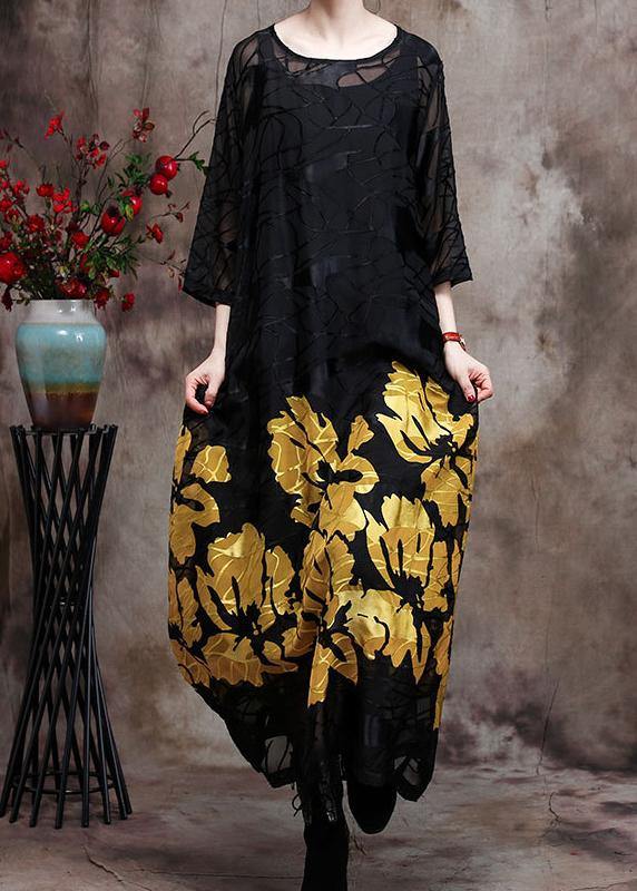 Lace Maxi Dress Yellow Loose Dress