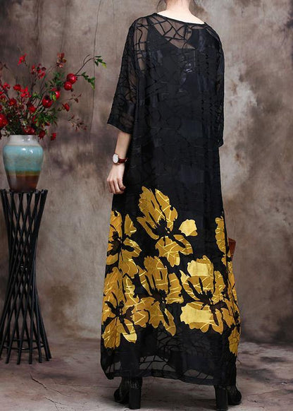 Lace Maxi Dress Yellow Loose Dress