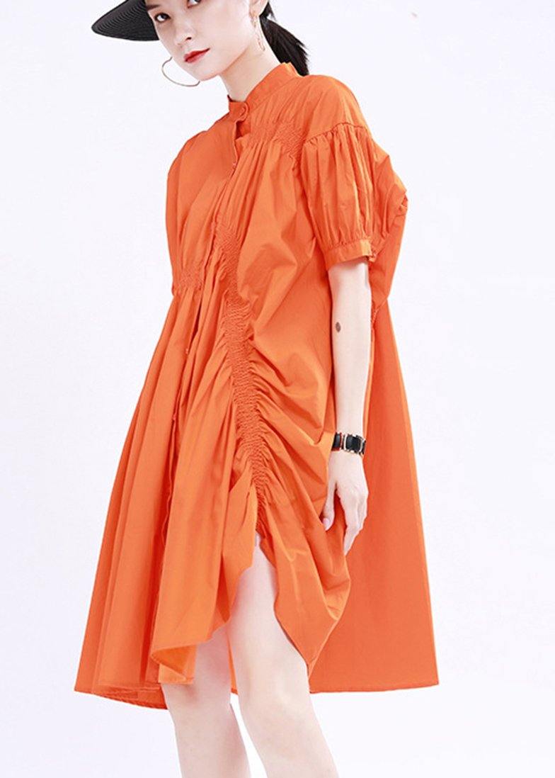 Orange Cinched Mid Summer Cotton Dress