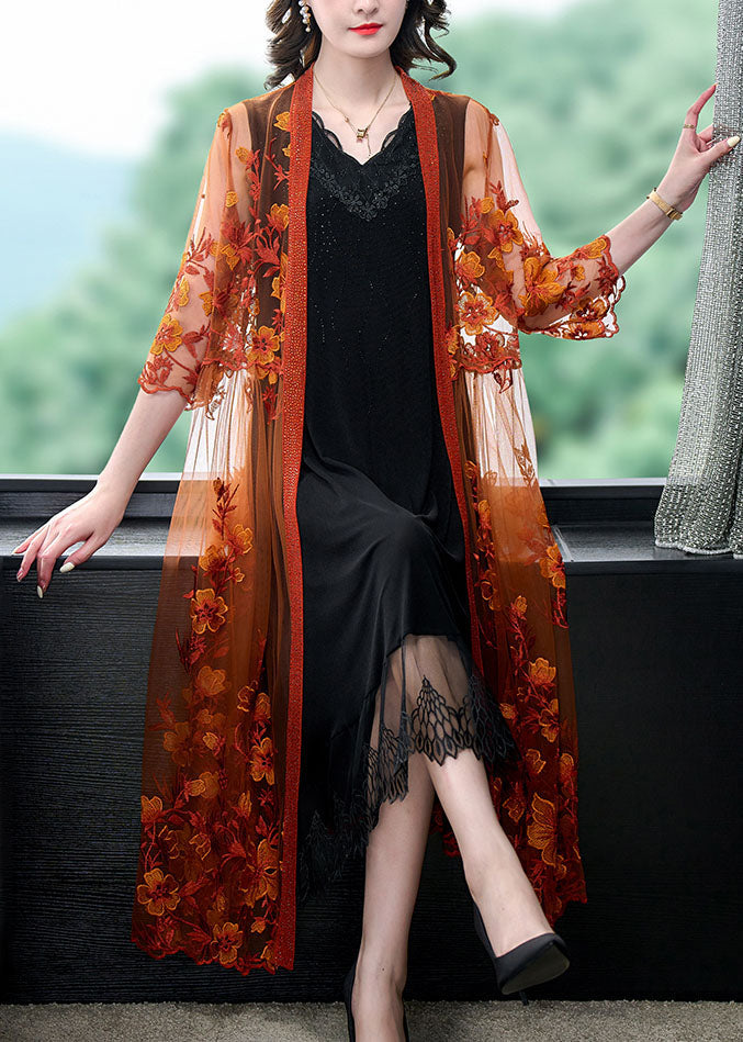 Orange Embroideried Patchwork Tulle Long Dresses Summer
