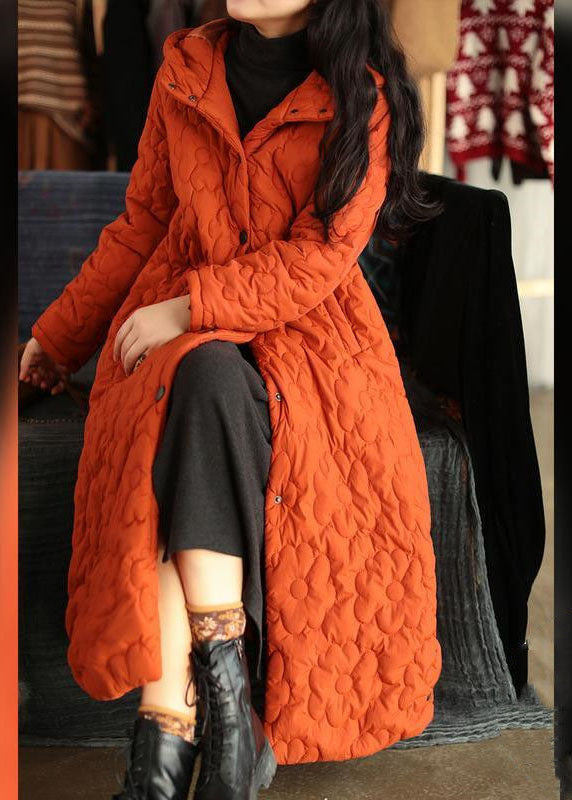 Orange Hooded Color Fine Cotton Filled Puffers Jackets Winter