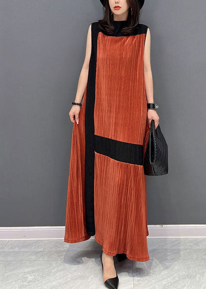 Orange Oversized Patchwork Cotton Robe Dresses Sleeveless