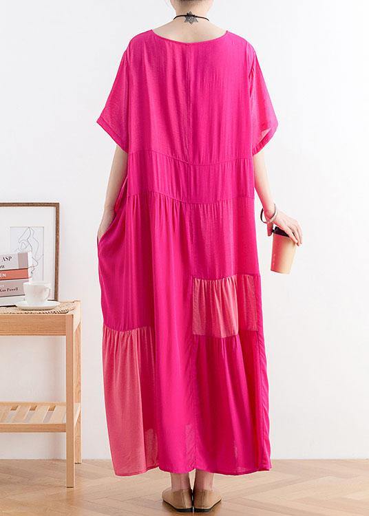 Orange Patchwork Cotton Loose Holiday Dress