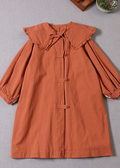 Orange Peter Pan Collar Button Cotton Winter Coat