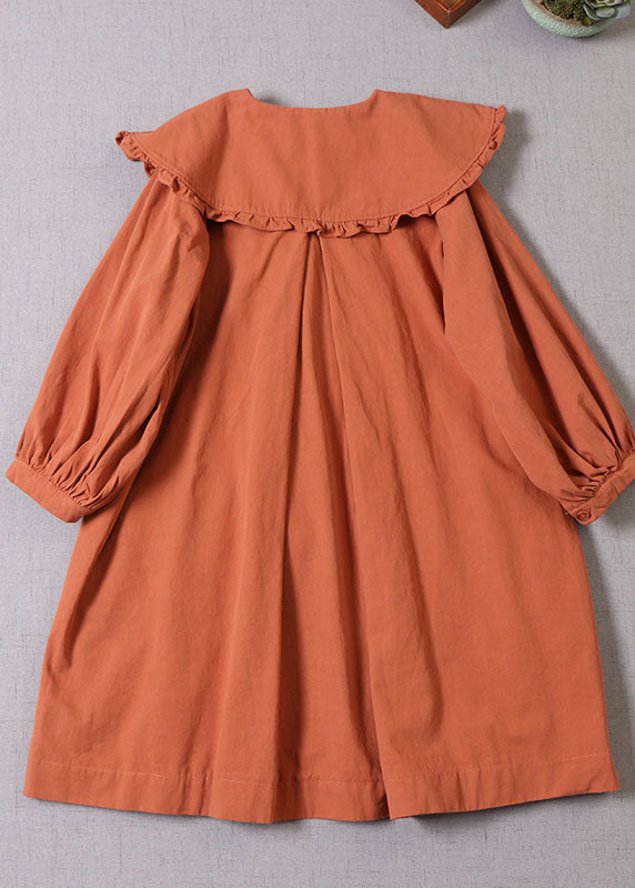 Orange Peter Pan Collar Button Cotton Winter Coat