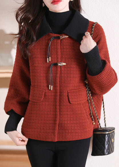 Orange Peter Pan Collar Pockets Cotton Coat Winter