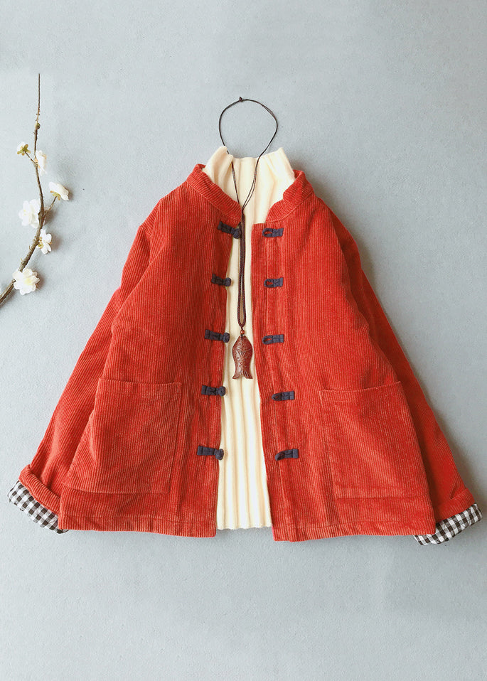 Orange Stand Collar Thick Corduroy Parkas Winte