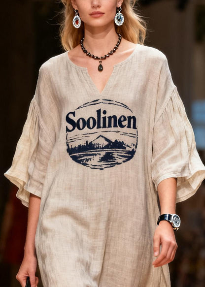 Oversized Print Linen Maxi Dresses Summer