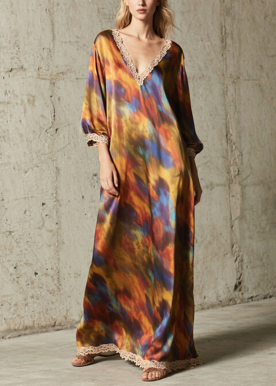 Oversized Tie Dye Chiffon Robe Dresses Fall