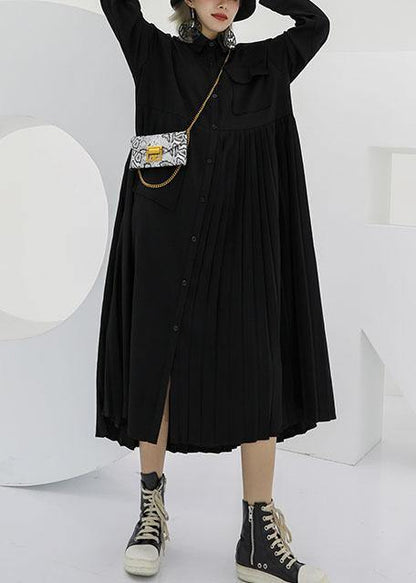Polo Collar Cotton Clothes for Black Long Shirt Dress