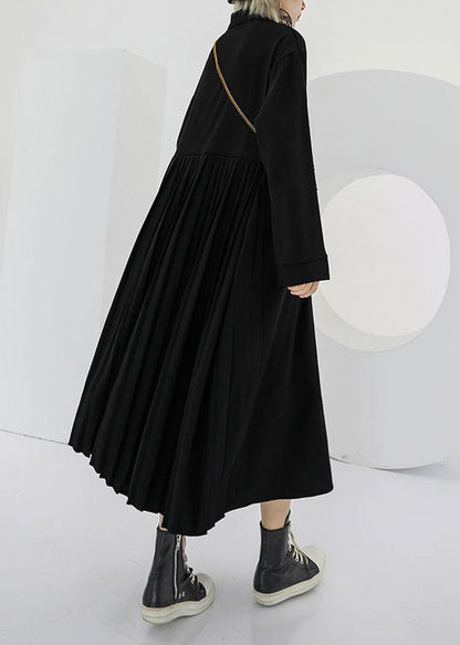 Polo Collar Cotton Clothes for Black Long Shirt Dress