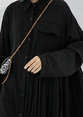 Polo Collar Cotton Clothes for Black Long Shirt Dress