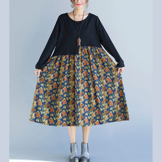Patchwork Dress Lady Flower Print Dresses
