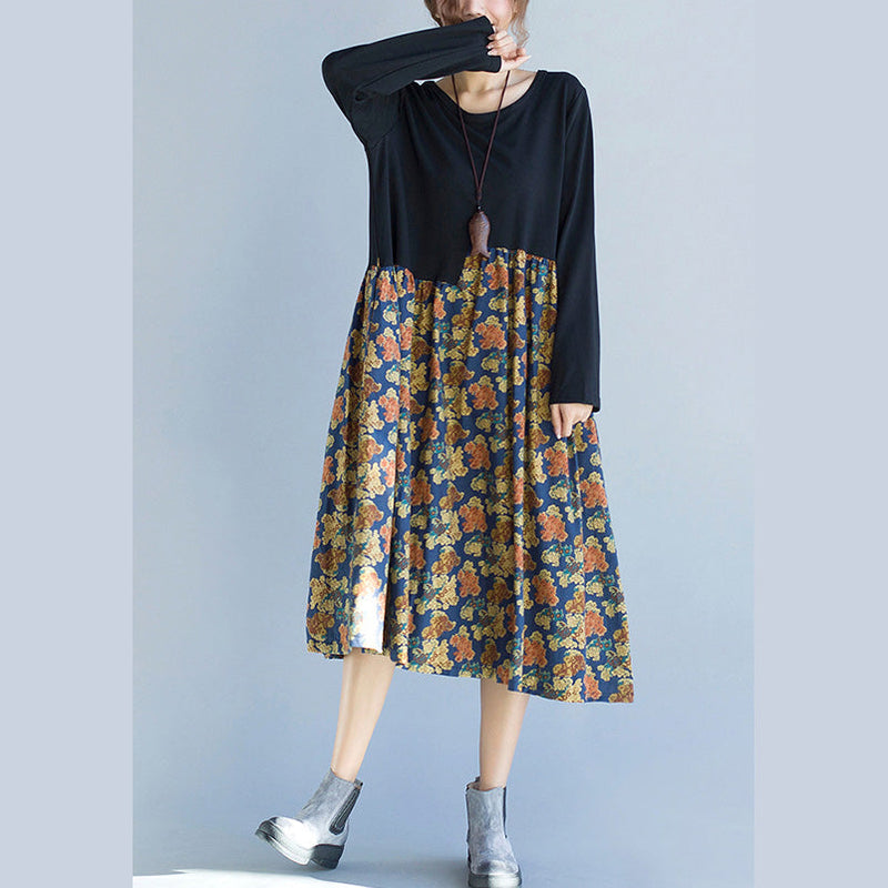 Patchwork Dress Lady Flower Print Dresses