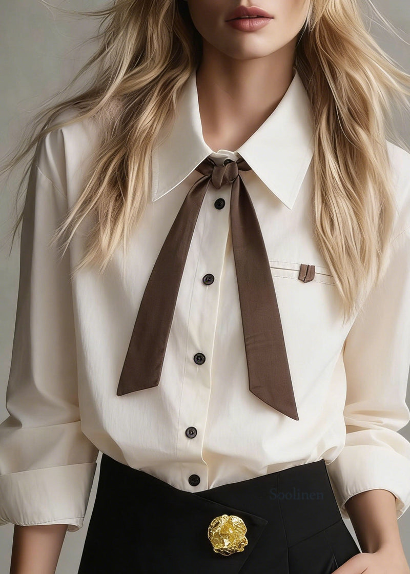 Peter Pan Collar Button Patchwork Cotton Top Spring