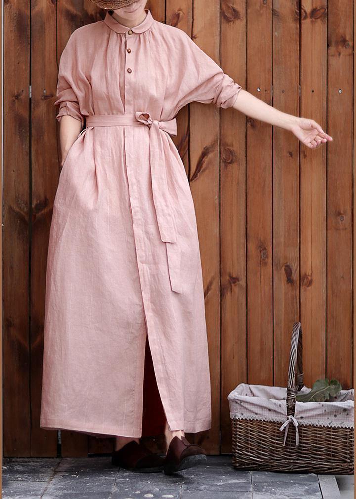 Peter Pan Collar Tie Waist Outfit Pink Knee Coats