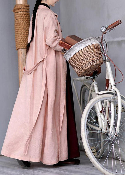 Peter Pan Collar Tie Waist Outfit Pink Knee Coats