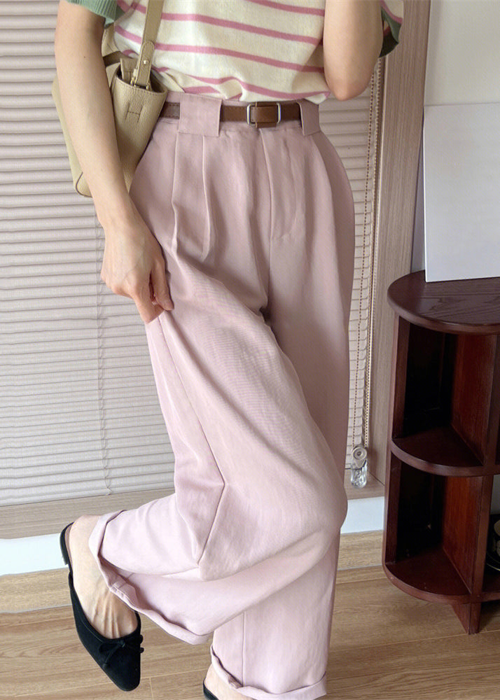 Pink High Waist Patchwork Cotton Crop Pants Fall