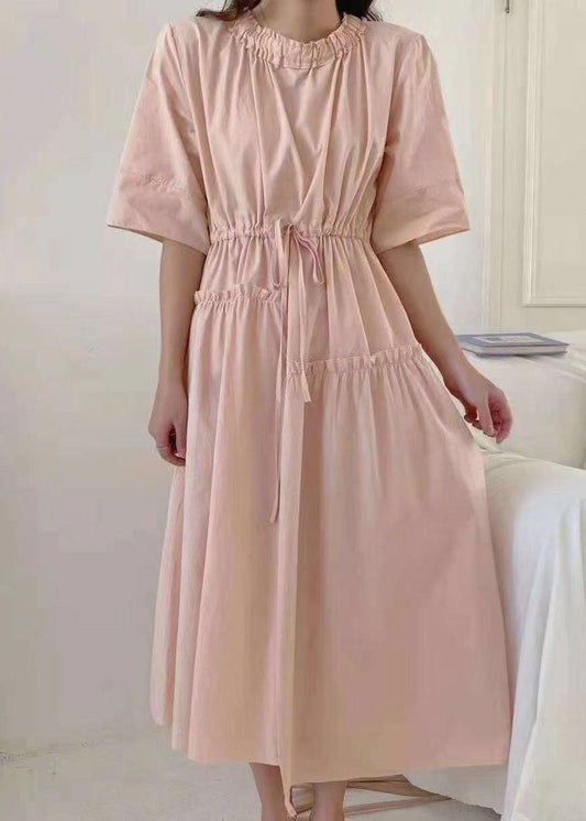 Pink O-neck Asymmetrical Patchwork Cotton Dress Summer