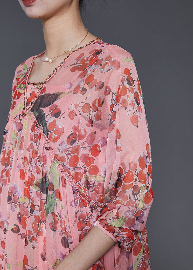 Pink Oversized Print Chiffon Beach Dresses Summer