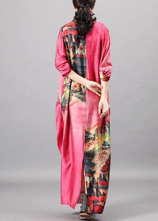 Pink Pockets Print Patchwork Fall Half Sleeve Dress