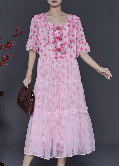 Pink Ruffled Chiffon Dresses Summer