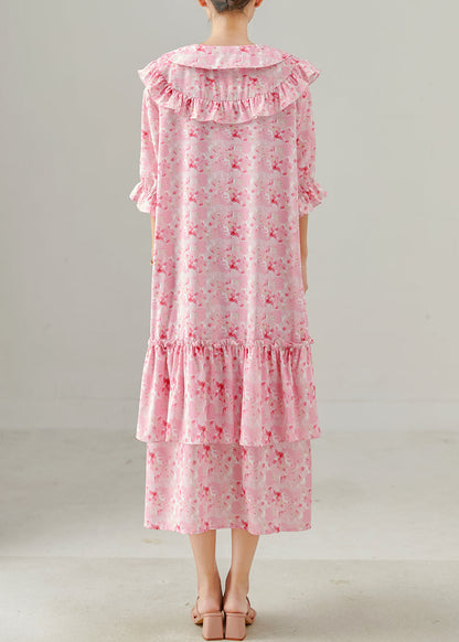 Pink Ruffled Print Chiffon Dress Spring