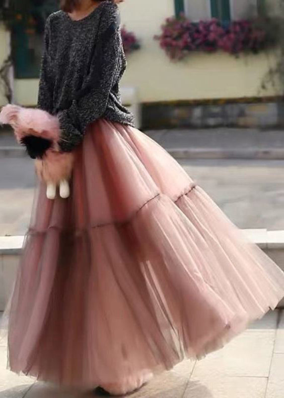 Grey Ruffled Tulle Cinched Circle Fall Skirt