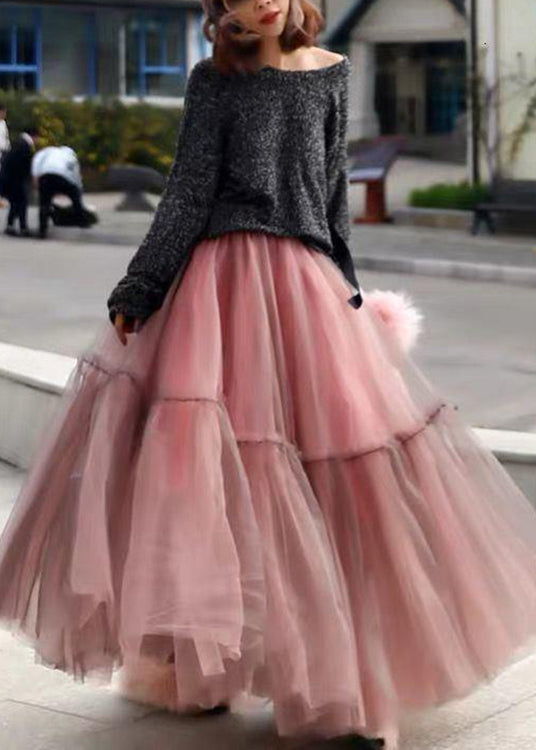 Blue Ruffled Tulle Cinched Circle Fall Skirt