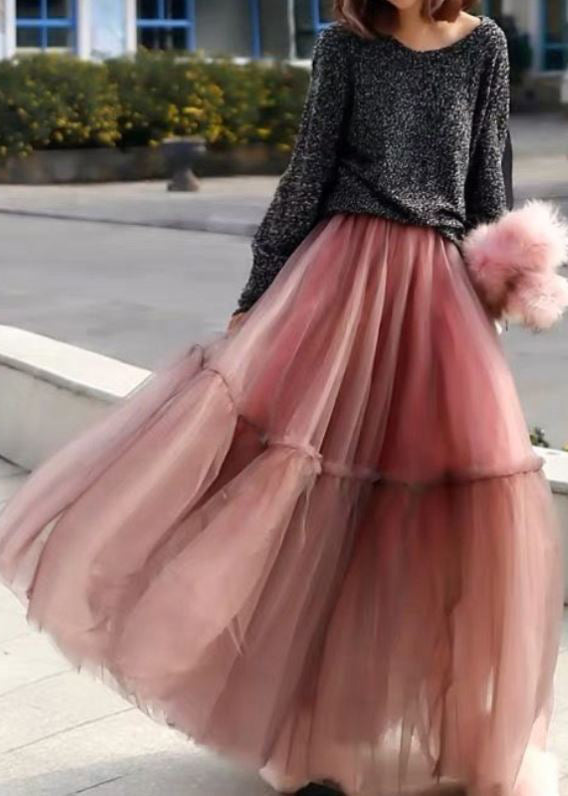 Blue Ruffled Tulle Cinched Circle Fall Skirt
