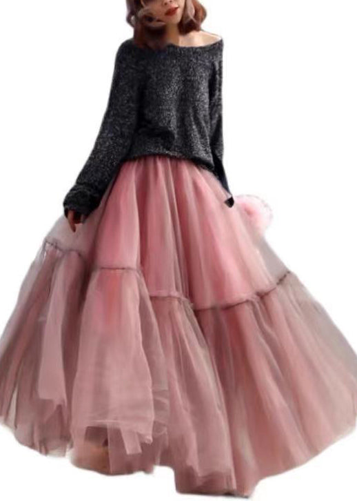 Purple Ruffled Tulle Cinched Circle Fall Skirt