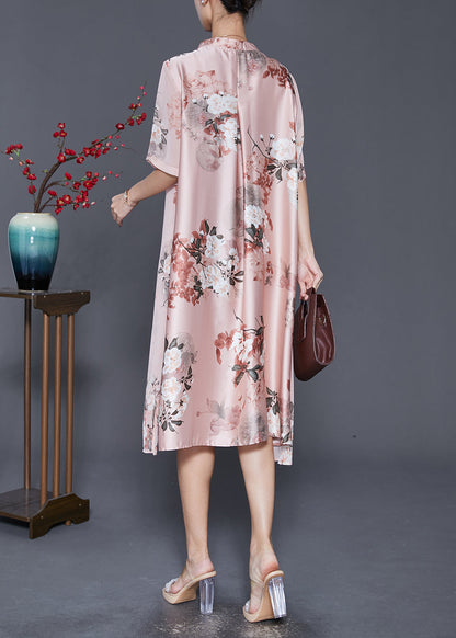 Pink Tasseled Print Silk Maxi Dress Summer