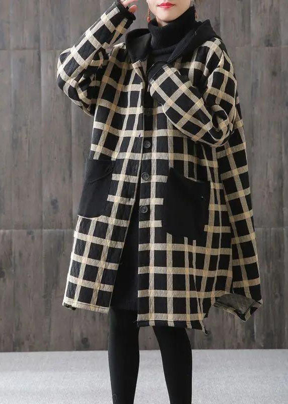 Plaid Pockets Button Fall Thick Hoodies Outwear Long Sleeve