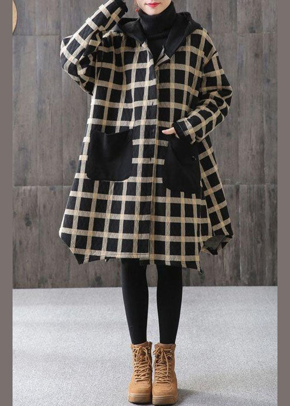 Plaid Pockets Button Fall Thick Hoodies Outwear Long Sleeve