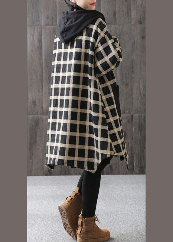 Plaid Pockets Button Fall Thick Hoodies Outwear Long Sleeve