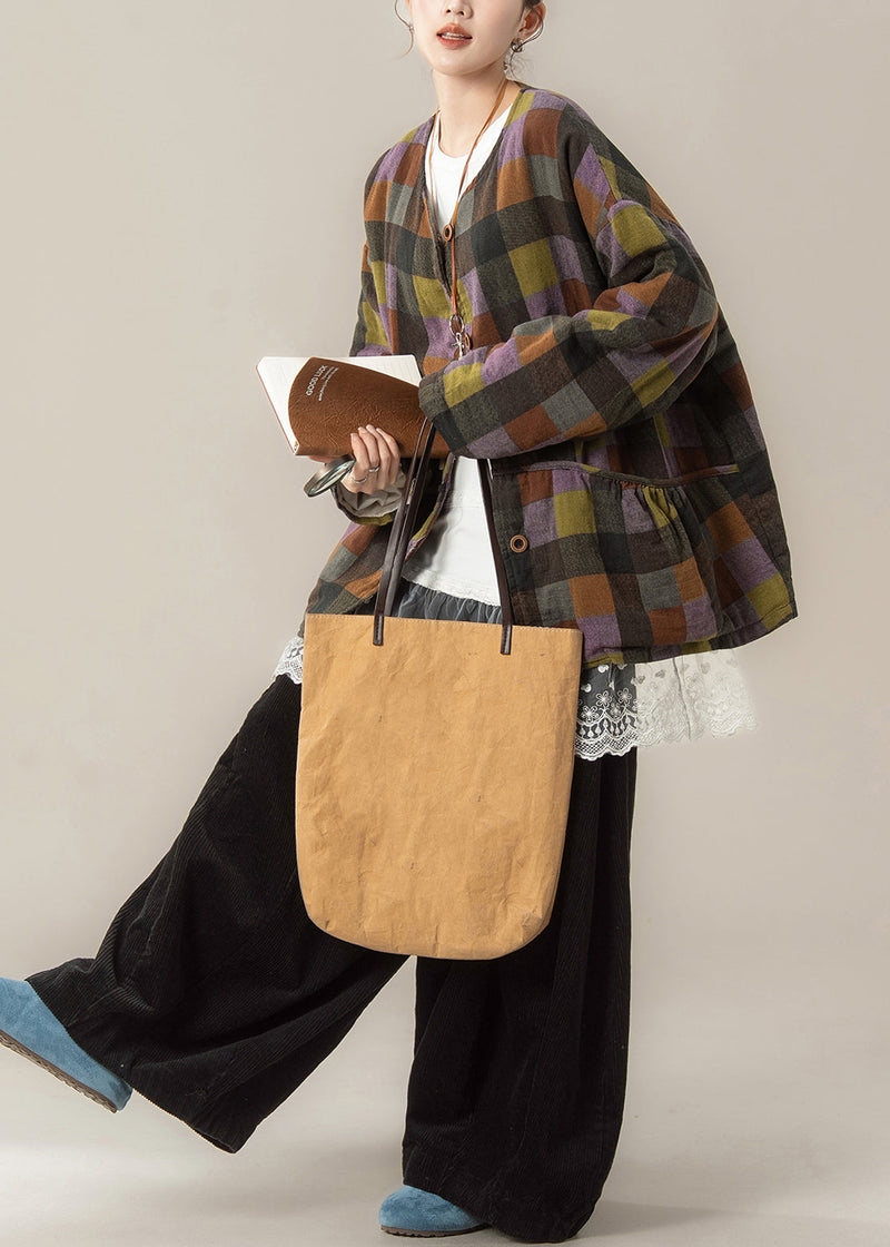Plaid Warm Parka ,top and Wide Leg Pants Three Pieces Set Winter